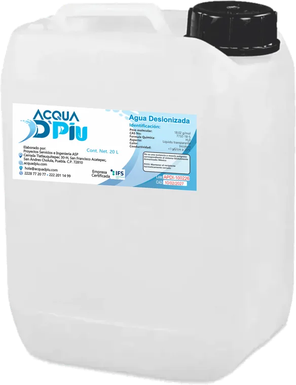 Porrón de 20 litros de Agua Desionizada Acqua DPiu